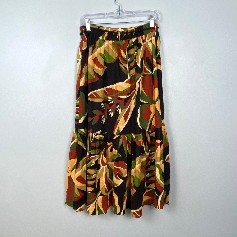 House of Harlow 1960 Tiered Linen Blend Midi Skirt Earth Tones Boho Fairy Small - Picture 6 of 10